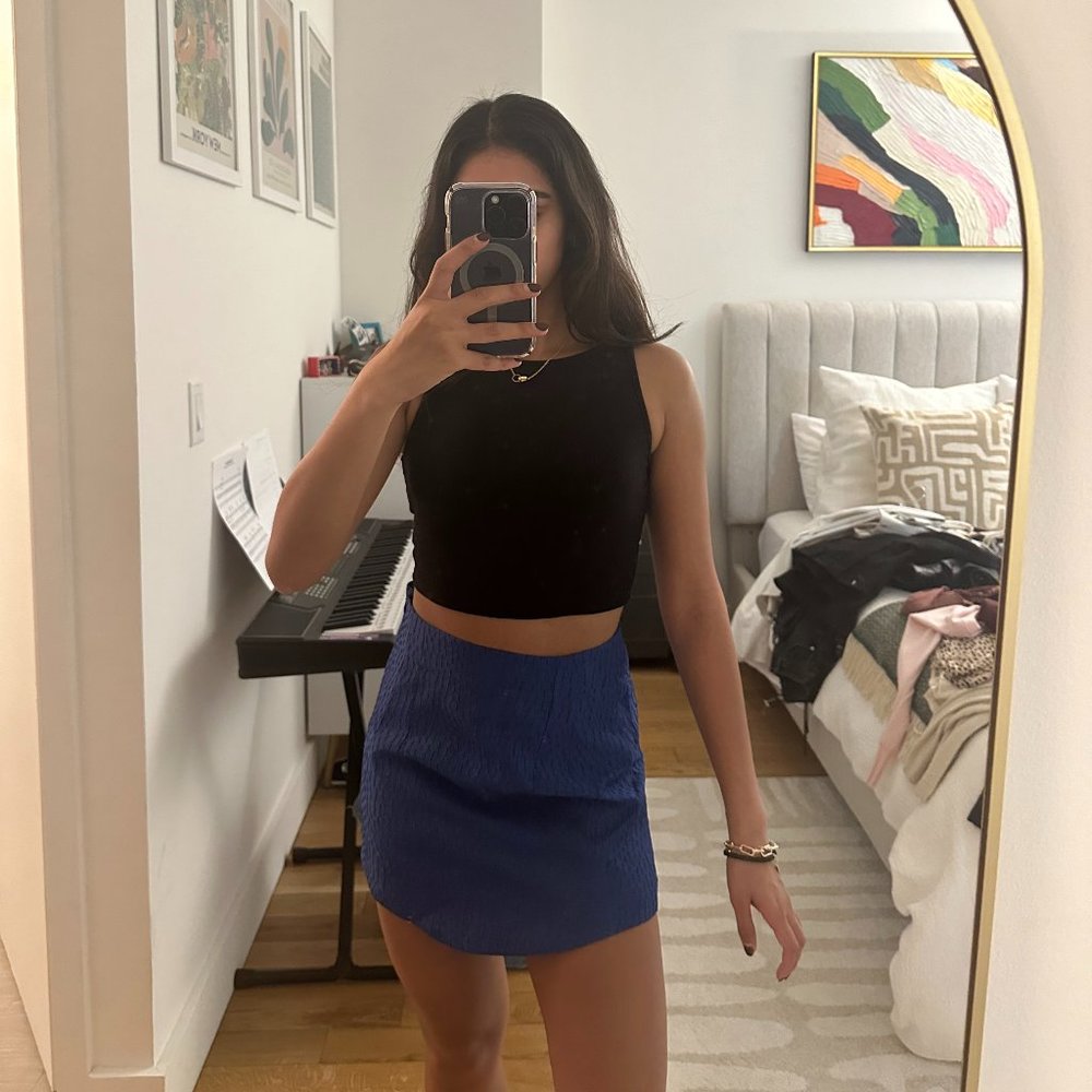 Blue Zara Textured Weave Mini Skirt